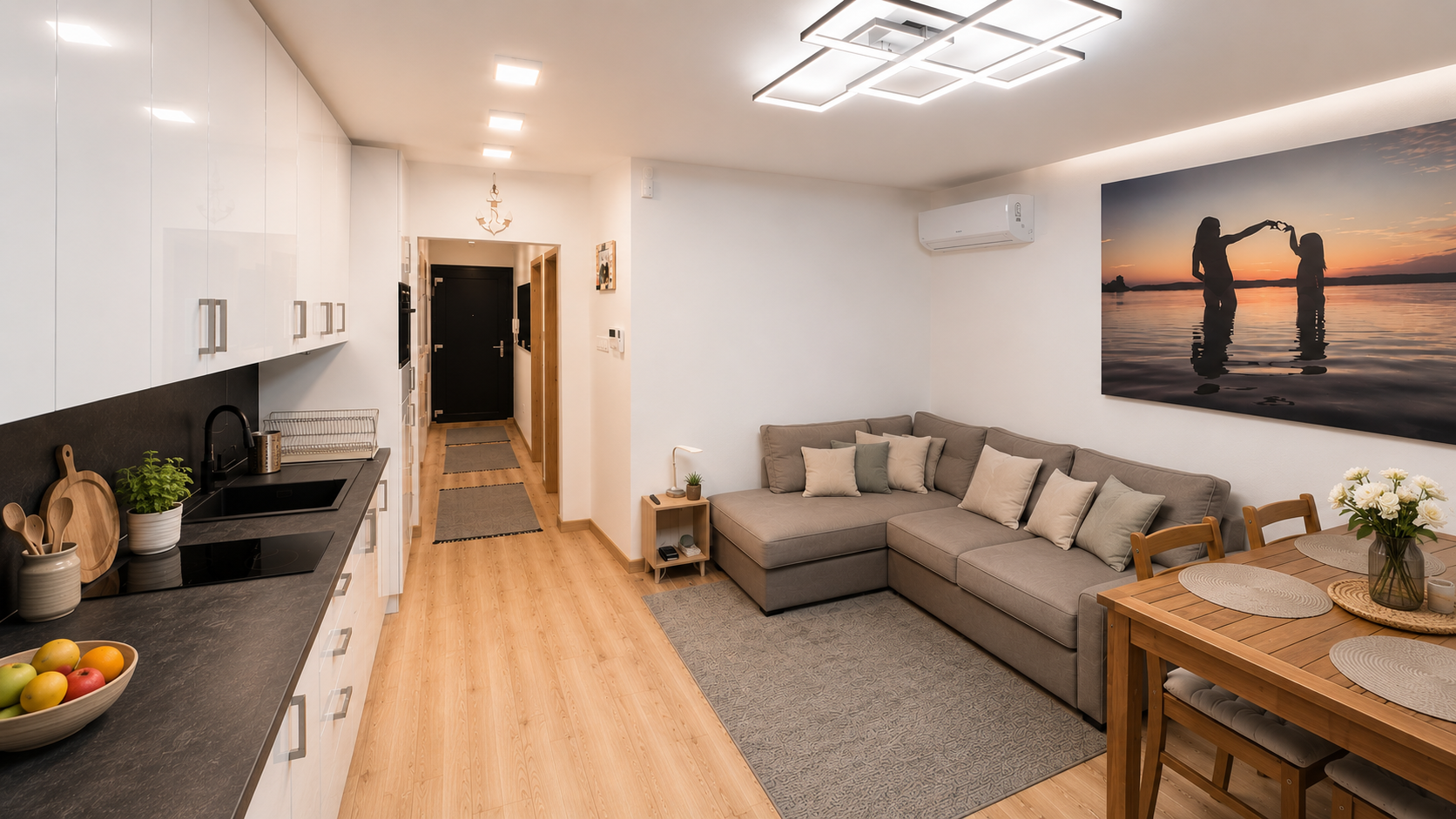 White Loft kitchen and living area
