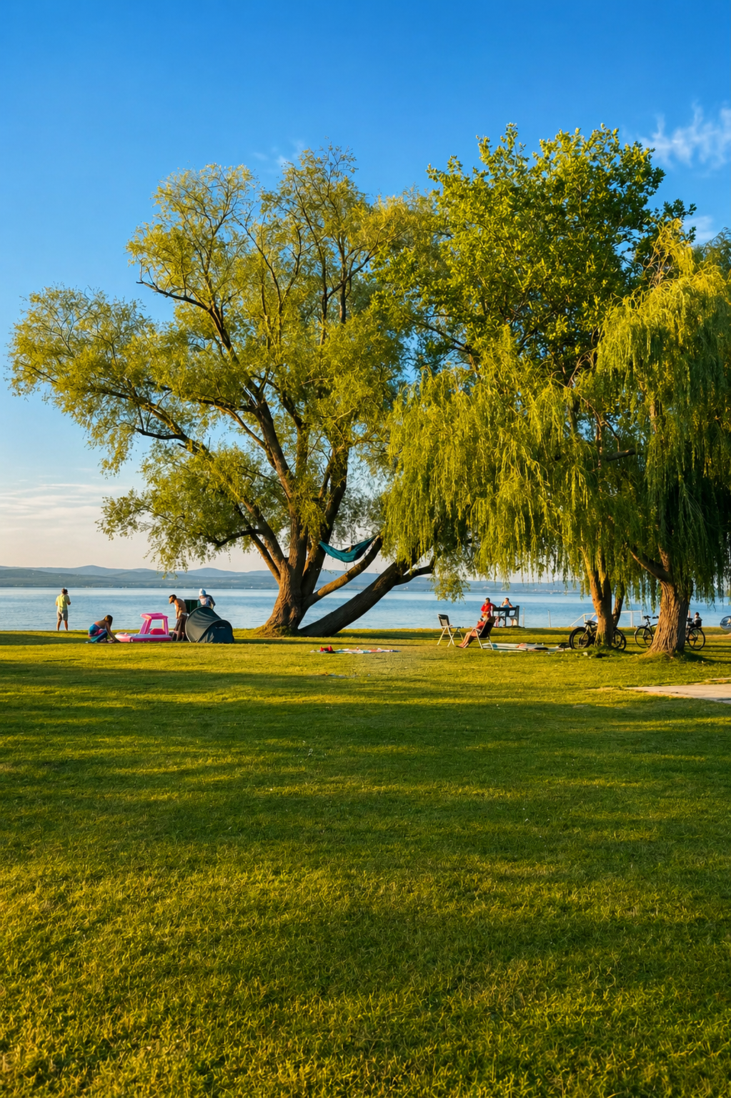 Balatonszemes free beach with old trees